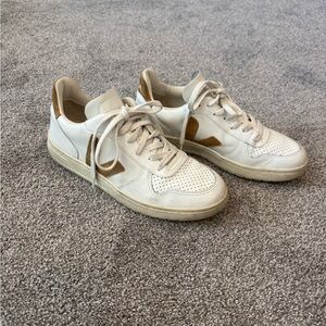 Veja White & Tan Leather Sneakers | Casual Neutral Trainers